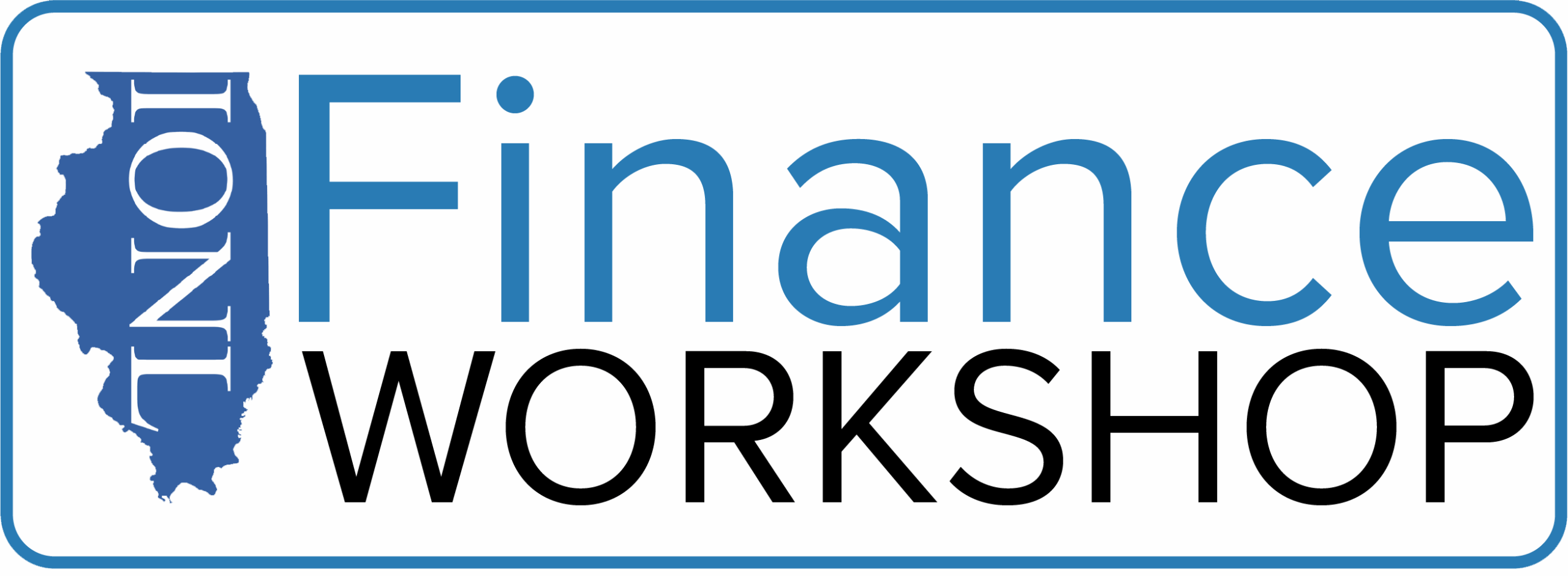 The logo for the Illinois Finance Workshop features the outline of Illinois with the letters IONL inside, next to the words "Finance" and "WORKSHOP".